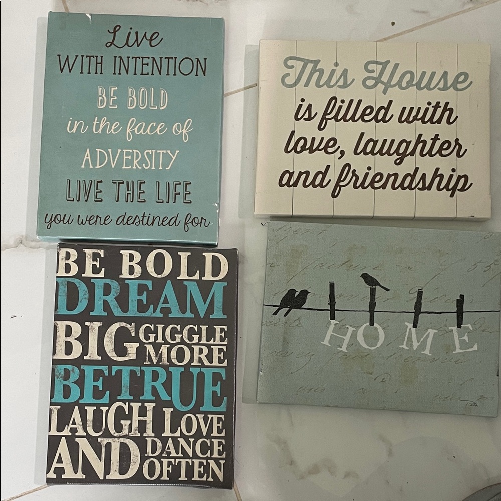 Inspirational Wall Art Set - Blue, Black, Cream